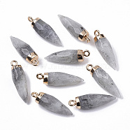 Top Golden Plated Natural Labradorite Pointed Pendants, with Iron Loops, Faceted, Bullet, 25~26x7~8mm, Hole: 1.8mm(X-G-S359-078D)