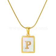 Stainless Steel Snake Bone Chain Alphabet Necklace with Shell Pendant, Letter P, Golden(WD3660-16)