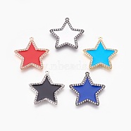 Brass Micro Pave Cubic Zirconia Pendants, with Enamel, Star, Mixed Color, 30x29x2.5mm, Hole: 1.2mm(ZIRC-F089-04)