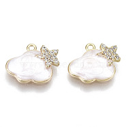 Brass Micro Pave Cubic Clear Zirconia Charms, with Enamel, Nickel Free, Cloud, Real 18K Gold Plated, Creamy White, 9.5x11.5x3mm, Hole: 1mm(KK-N232-134-NF)