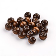 Handmade Natural Wood Beads, Lead Free, Dyed, Round, Coffee, 8mm, hole: about 2mm(X-TB017)