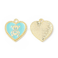 Alloy Enamel Pendants, Heart with Bear Pattern Charm, Golden, Pale Turquoise, 21x19x1.7mm, Hole: 2mm(ENAM-G212-06G-01)