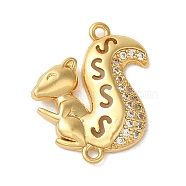 Rack Plating Brass Micro Pave Clear Cubic Zirconia Connector Charms, Squirrel Links, Long-Lasting Plated, Lead Free & Cadmium Free, Real 18K Gold Plated, 21x18x2.5mm, Hole: 1.2mm(KK-K377-52G)