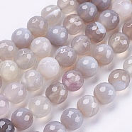 Natural Striped Agate/Banded Agate Beads Strands, Round, Faceted, Dyed, Gray, 8mm, Hole: 1mm, about 47~48pcs/strand, 14.8~15.1 inch(37.7~38.5cm)(G-P364-06-8mm)