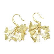 Rack Plating Brass Butterfly Dnagle Earrings, Cluster Earrings, Long-Lasting Plated, Real 18K Gold Plated, 46.5x15mm(KK-C029-10G)