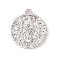 Alloy Pendant, Flat Round with Rose & Star, Platinum, 20x18x2mm, Hole: 1.5mm(PALLOY-F282-08P)