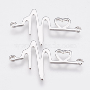 Brass Links, Heartbeat Icon, Real Platinum Plated, 18x27.5x1mm, Hole: 1.5mm(KK-Q750-022P)