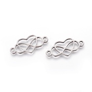304 Stainless Steel Links, Manual Polishing, Polyamory Links, Manual Polishing, Heart with Infinity, Stainless Steel Color, 10x23x1.5mm, Hole: 2mm(STAS-F231-155P)