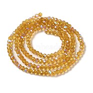 Electroplate Transparent Glass Beads Strands, Faceted, Round, Rainbow Plated, Dark Goldenrod, 3mm, Hole: 0.8mm, about 164~166pcs/strand, 19.69~19.88 inch(50~50.5cm)(EGLA-A035-T3mm-L04)