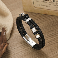 Imitation Leather Double Layer Multi-strand Bracelets, with Alloy Magnetic Clasp, Platinum, 8-1/4 inch(21cm)(PW-WG33153-02)