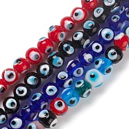 Handmade Evil Eye Lampwork Bead Strands, Round, Mixed Color, 8~8.5x7.5~8.5mm, Hole: 1.6mm, about 50pcs/strand, 13.98~14.25''(35.5~36.2cm)(LAMP-M015-02)