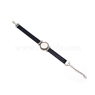 PU Leather Cord Bracelet Making, with Alloy Cabochon Settings, Findings and Watch Bands, Midnight Blue, Tray: 23mm, 7.80 inch(19.8cm)(AJEW-TAC0034-01B)