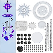 DIY Sun & Moon & Star Wind Chime Making Kits, including 5Pcs Silicone Molds, 13Pcs Plastic Beads, 1Pc Stainless Steel S Hooks, 1 Roll Crystal Thread, 3Pcs Round Tubes, White(PW-WG22985-03)