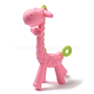 Giraffe Food Grade Eco-Friendly Silicone Pendants, Chewing Beads For Teethers, DIY Nursing Necklaces Making, Pink, 135x47x88.5mm, Hole: 7mm(SIL-D002-01A)