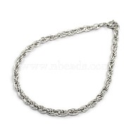 Fashionable 304 Stainless Steel Rope Chain Bracelet Making, with Lobster Claw Clasps, Stainless Steel Color, 8-1/4 inch(210mm), 4mm(STAS-A028-B053P)
