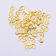 Alloy Cabochons, Epoxy Resin Supplies Filling Accessories, for Resin Jewelry Making, Sea Horse Shape, No-hole, Golden, 8x3.5x1mm(MRMJ-WH0070-14G)