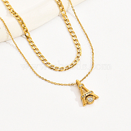 Elegant 304 Stainless Steel Tower Pendant Double Layer Necklaces, Real 18K Gold Plated(CV2923)