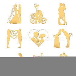 Nickel Decoration Stickers, Metal Resin Filler, Epoxy Resin & UV Resin Craft Filling Material, Golden, for Valentine's Day, Wedding, Human, 40x40mm, 9 style, 1pc/style, 9pcs/set(DIY-WH0450-107)