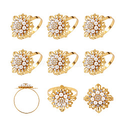 Zinc Alloy Napkin Rings, with Rhinestone and Resin Imitation Pearl, Napkin Holder Adornment, Restaurant Daily Accessiroes, Flower, Golden, Inner diameter: 49mm(MP-TAC0007-01)