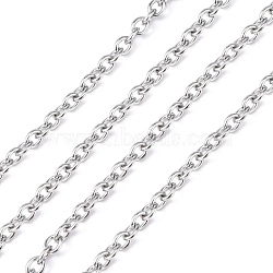 Tarnish Resistant 304 Stainless Steel Cable Chains, with Spool, Unwelded, Stainless Steel Color, 4x3x0.8mm, about 32.8 Feet(10m)/roll(CHS-R008-12)