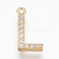 Brass Letter Pendants, with Cubic Zirconia, Lead Free & Cadmium Free & Nickel Free, Long-Lasting Plated, Golden, Letter.L, 15x7.5x2mm, Hole: 1.2mm(KK-P150-03G-L)