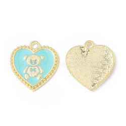 Alloy Enamel Pendants, Heart with Bear Pattern Charm, Golden, Pale Turquoise, 21x19x1.7mm, Hole: 2mm(ENAM-G212-06G-01)