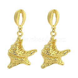 Rack Plating Shell Shape & Starfish Brass Stud Earrings, Cadmium Free & Lead Free, Real 18K Gold Plated, 45x21.5mm(EJEW-I313-16G)