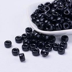 Opaque Acrylic European Beads, Large Hole Beads, Barrel, Black, 9x6mm, Hole: 4mm(X-PL338-45)