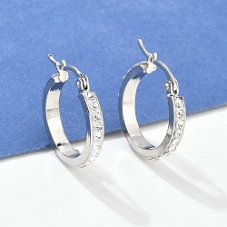 304 Stainless Steel Hoop Earrings, with Polymer Clay and Rhinestone, Ring, Stainless Steel Color, Crystal, 22x21x3.5mm, Pin: 1x0.8mm(EJEW-N0031-11P)