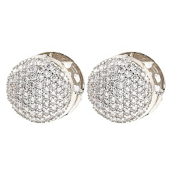 Brass Hoop Earrings with Cubic Zirconia, Flat Round, Platinum, 16x14mm(EJEW-D078-01P)