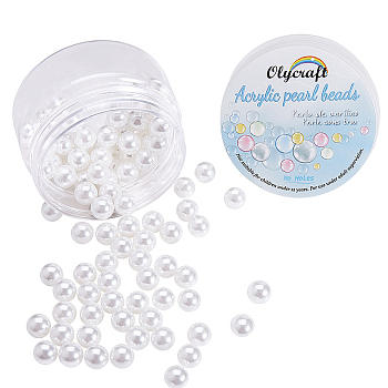 Olycraft Eco-Friendly Plastic Imitation Pearl Beads, High Luster, Grade A, No Hole Beads, Round, White, 10mm, 100pcs/box