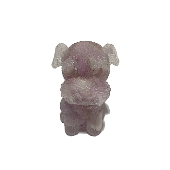Resin Dog Display Decoration, with Natural Kunzite Chips inside Statues for Home Office Decorations, 25x30x40mm