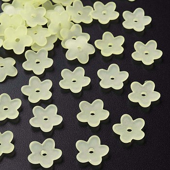 Transparent Acrylic Beads, Frosted, Flower, Champagne Yellow, 12.5x13x2.5mm, Hole: 1.8mm, about 2439pcs/500g