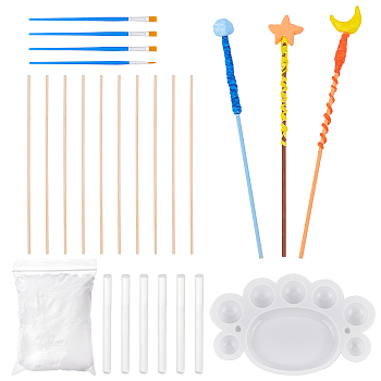 AHADERMAKER DIY Painting Kits, including Plastic Palette & Painting Brushes, Hot Melt Resin Glue Sticks, Wood Sticks and Plasticine Modeling Clay Toys, White, 16.5x10.2x1.1cm