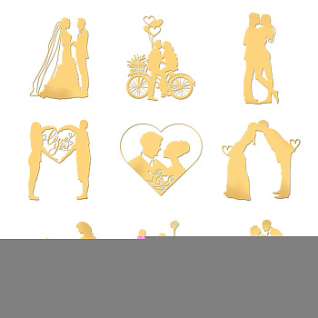 Nickel Decoration Stickers, Metal Resin Filler, Epoxy Resin & UV Resin Craft Filling Material, Golden, for Valentine's Day, Wedding, Human, 40x40mm, 9 style, 1pc/style, 9pcs/set