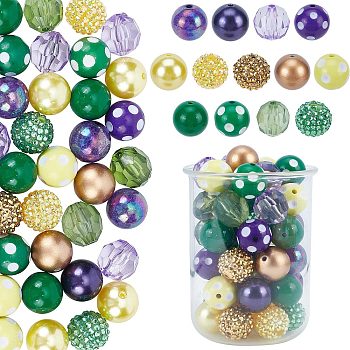 Elite Mixed Style Acrylic Beads, Round, Mixed Color, 19~20x19~19.5mm, Hole: 3mm, 50pcs/bag, 1 bag/box