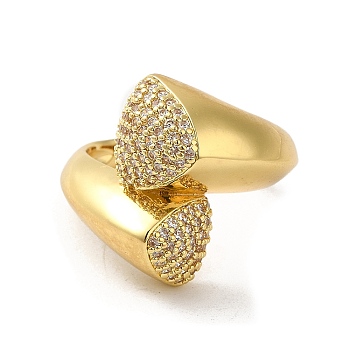 Rack Plating Brass Teardrop Open Cuff Ring with Cubic Zirconia, Real 18K Gold Plated, US Size 7(17.3mm)
