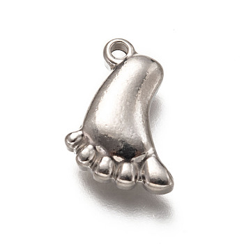 201 Stainless Steel Pendants, Babyfeet, Stainless Steel Color, 15x11.5x3.5mm, Hole: 1.6mm
