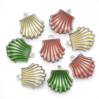 304 Stainless Steel Pendants, with Enamel, Scallop Shell Shape, Mixed Color, Stainless Steel Color, 14x11x5mm, Hole: 1mm