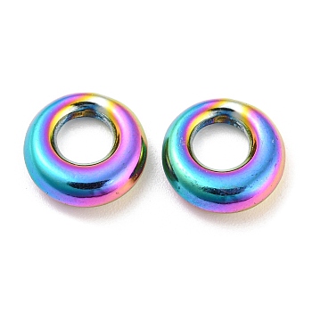 304 Stainless Steel Charms, Ring Charms, Rainbow Color, 11x11x3.5mm, Hole: 5mm