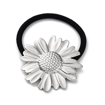 304 Stainless Steel Hair Ties, with Nylon Cord, Sunflower, Stainless Steel Color, Inner Diameter: 45mm