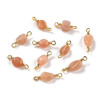 Natural Sunstone Links Connectors, with Golden Copper Wire, Cadmium Free & Lead Free, Chip, 13~19x3.5~8mm, Hole: 1.5mm