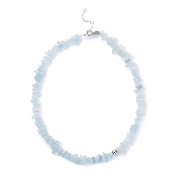 Natural Aquamarine Chip Beaded Necklace, Gemstone Jewelry for Women, Platinum, 16.14 inch(41cm)