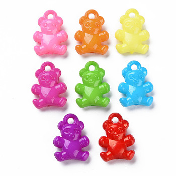 Opaque Acrylic Pendants, Bear, Mixed Color, 19.5x15x6mm, Hole: 2mm, about 640pcs/500g