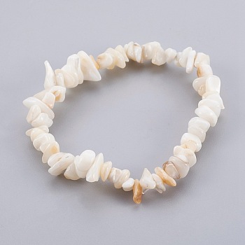 White Shell Chip Beads Stretch Bracelets, 2 inch(5cm), 5~14x1~5mm