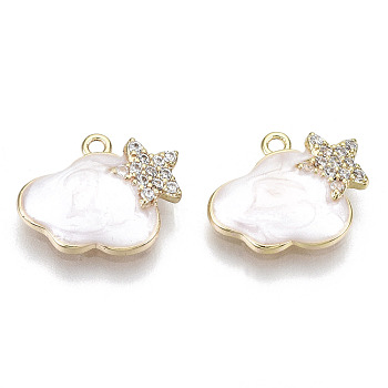 Brass Micro Pave Cubic Clear Zirconia Charms, with Enamel, Nickel Free, Cloud, Real 18K Gold Plated, Creamy White, 9.5x11.5x3mm, Hole: 1mm