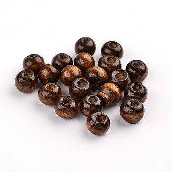Handmade Natural Wood Beads, Lead Free, Dyed, Round, Coffee, 8mm, hole: about 2mm