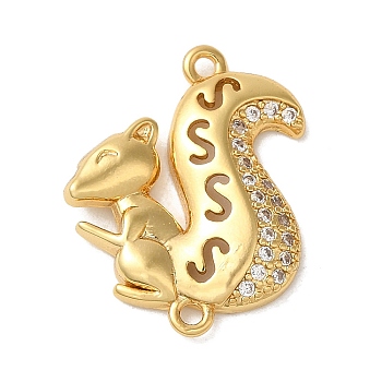 Rack Plating Brass Micro Pave Clear Cubic Zirconia Connector Charms, Squirrel Links, Long-Lasting Plated, Lead Free & Cadmium Free, Real 18K Gold Plated, 21x18x2.5mm, Hole: 1.2mm