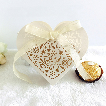 Paper Boxes, Candy Favor Boxes for Wedding Baby Shower Birthday Party Supplies, Heart, Old Lace, Box: 8.9x9.5x3cm