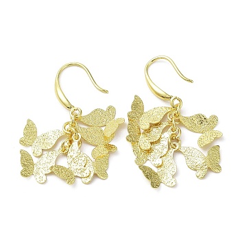 Rack Plating Brass Butterfly Dnagle Earrings, Cluster Earrings, Long-Lasting Plated, Real 18K Gold Plated, 46.5x15mm